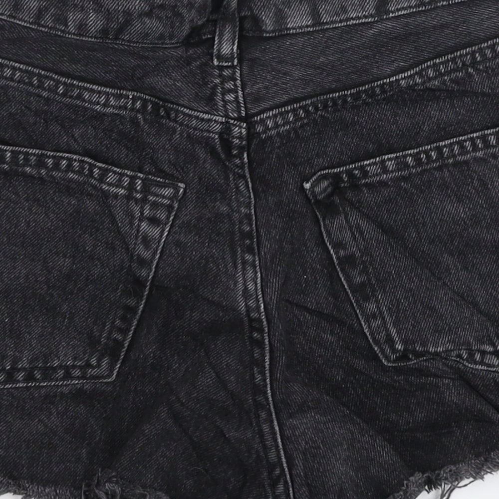 Topshop Womens Black Striped Denim Hot Pants Shorts Size 8