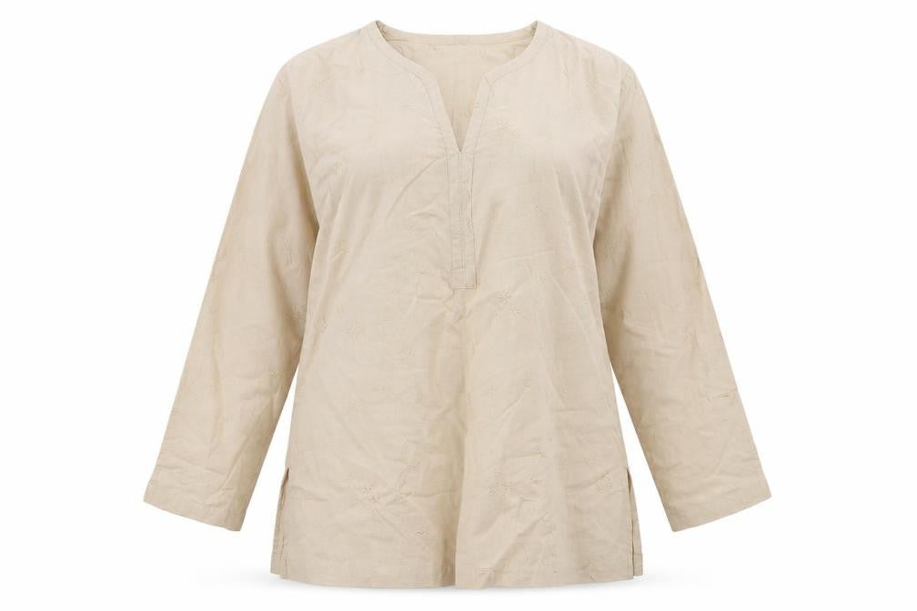 Akal Womens Beige Floral  Tunic Blouse Size XL