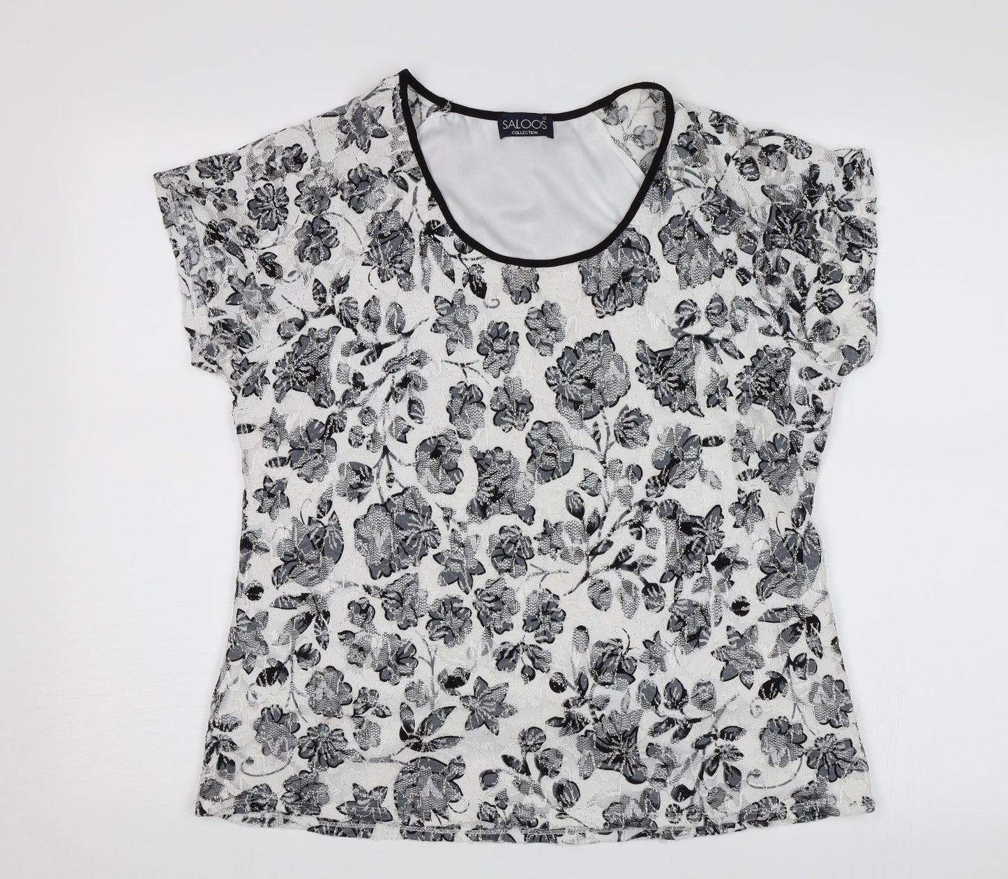 Saloos Womens White Floral  Basic T-Shirt Size L