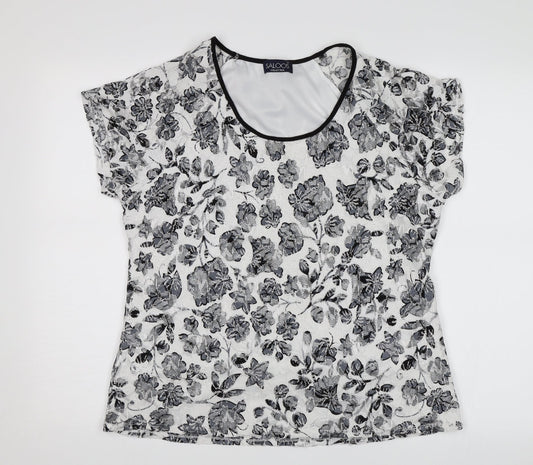Saloos Womens White Floral  Basic T-Shirt Size L