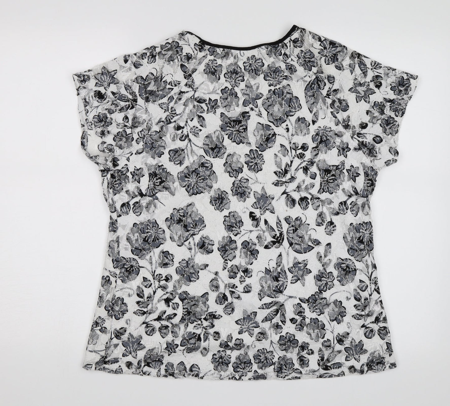 Saloos Womens White Floral  Basic T-Shirt Size L