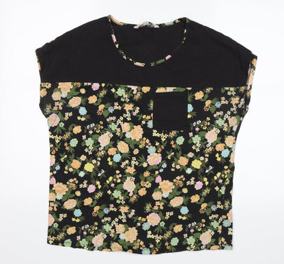 Preloved Capsule Womens Black Floral  Basic T-Shirt Size 12 - Front