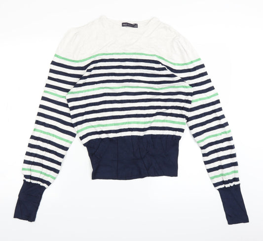 Marks and Spencer Womens White Striped  Pullover Jumper Size 12