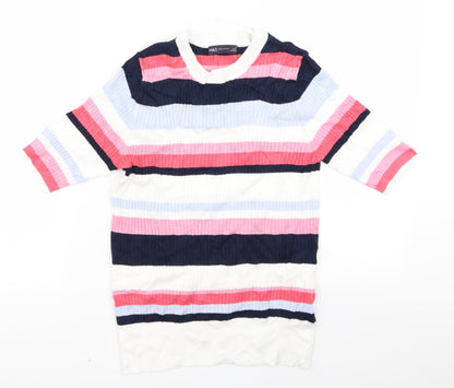 Preloved m*s Womens Multicoloured Striped  Pullover Jumper Size 12 - Front