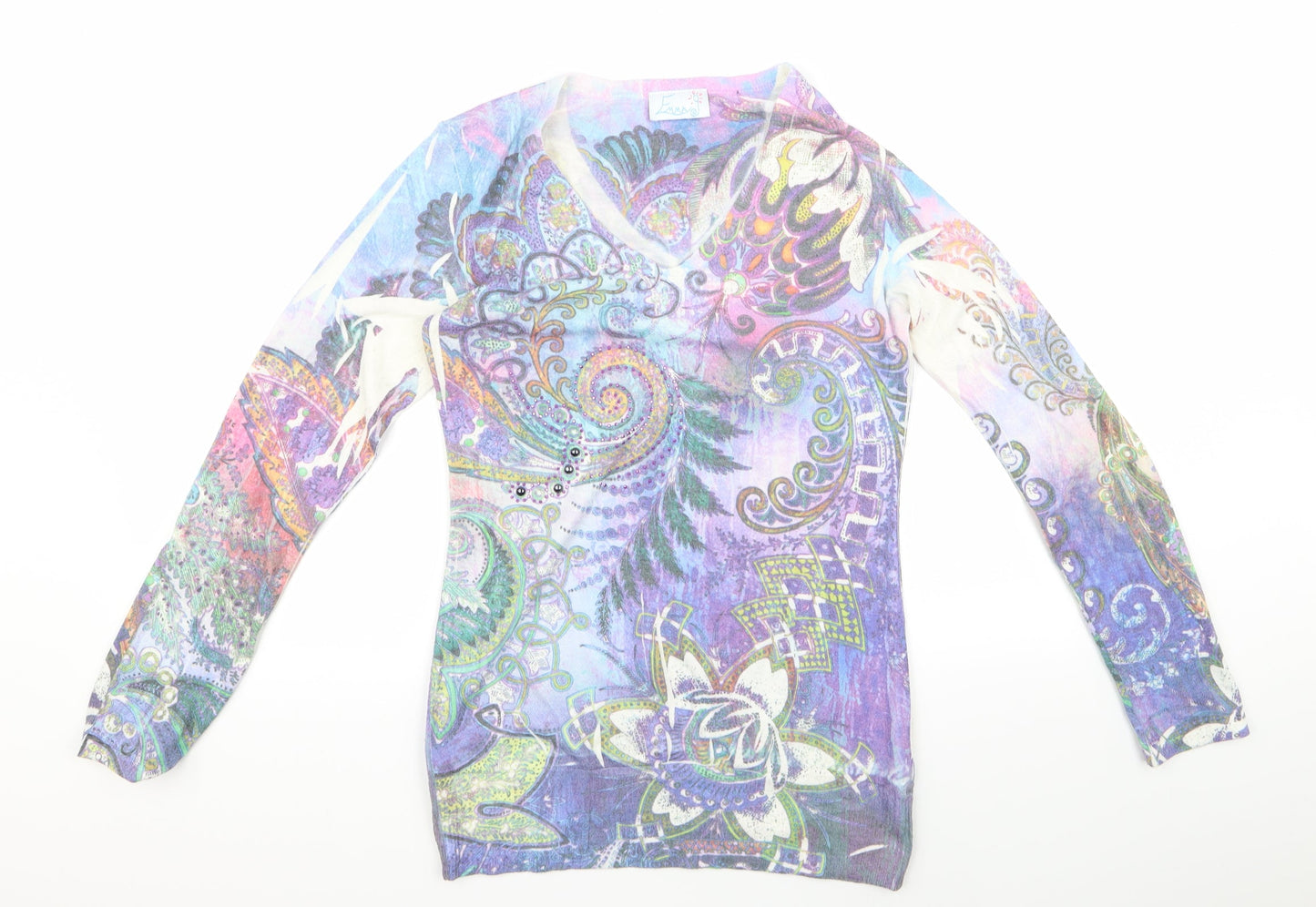 emma Womens Purple Floral  Pullover Jumper Size M