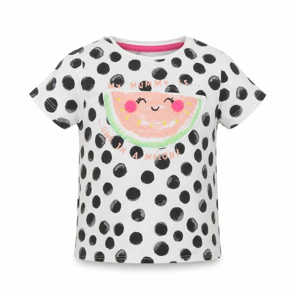 fred&flo Girls White Polka Dot  Basic T-Shirt Size 3-6 Months