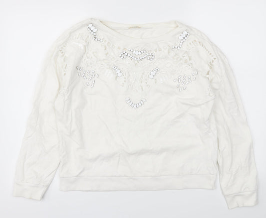 River Island Womens White   Pullover Sweatshirt Size 8