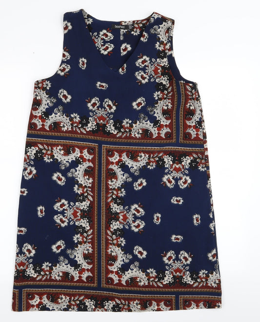 Boohoo Womens Blue Geometric  A-Line  Size 8