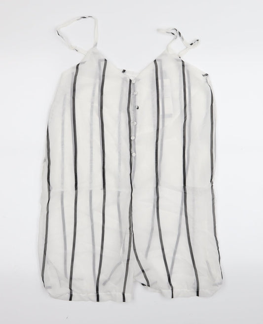 eunice lai Womens White Striped  Playsuit One-Piece Size L