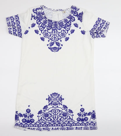 Womens White Geometric  A-Line  Size M