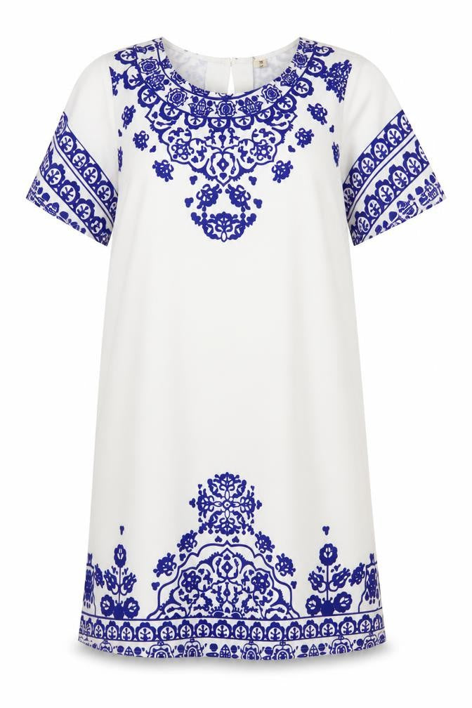 Preworn Womens White Geometric  A-Line  Size M