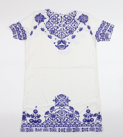 Womens White Geometric  A-Line  Size M