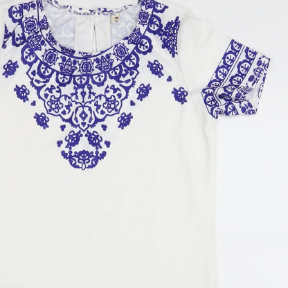 Womens White Geometric  A-Line  Size M