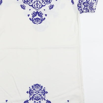 Womens White Geometric  A-Line  Size M