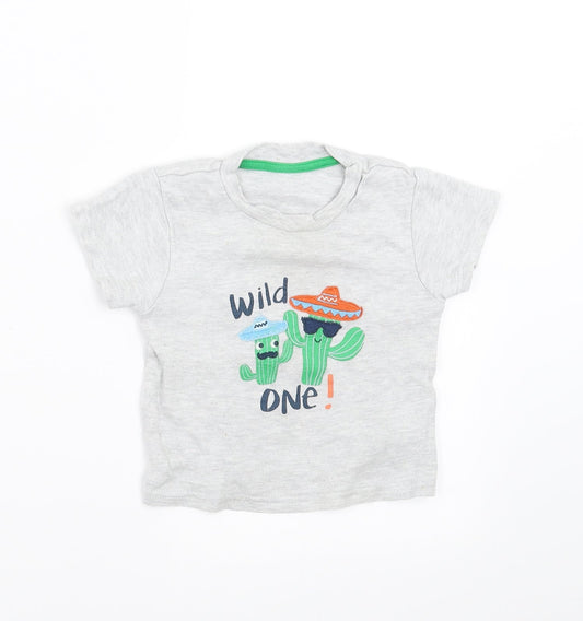 Primark Boys Grey   Basic T-Shirt Size 9-12 Months  - wild one