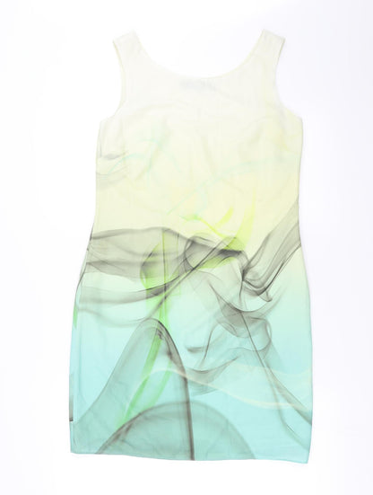Additional front view of Principles women’s green shift, size UK 8, - abstract design