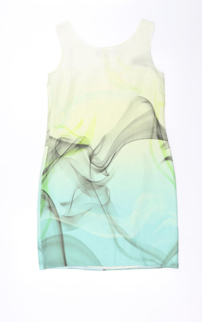 Back view of Principles women’s green shift, size UK 8, - abstract design