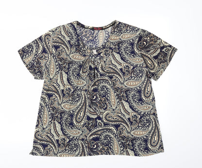 Preloved Xin Da Womens Blue Argyle/Diamond  Basic T-Shirt Size 2XL - Front