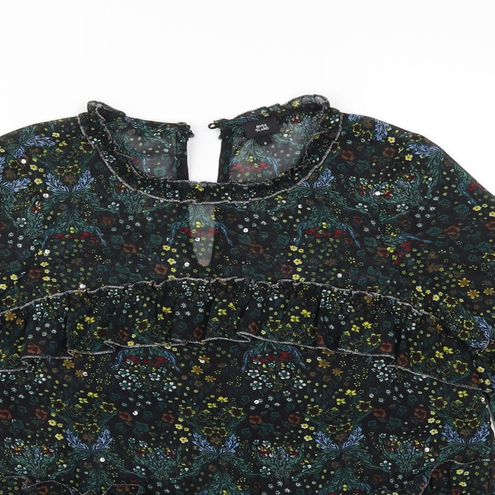 River Island Womens Black Floral  Basic T-Shirt Size 8