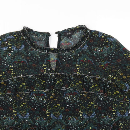 River Island Womens Black Floral  Basic T-Shirt Size 8