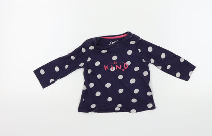 F&F Girls Blue Spotted  Basic T-Shirt Size 0-3 Months