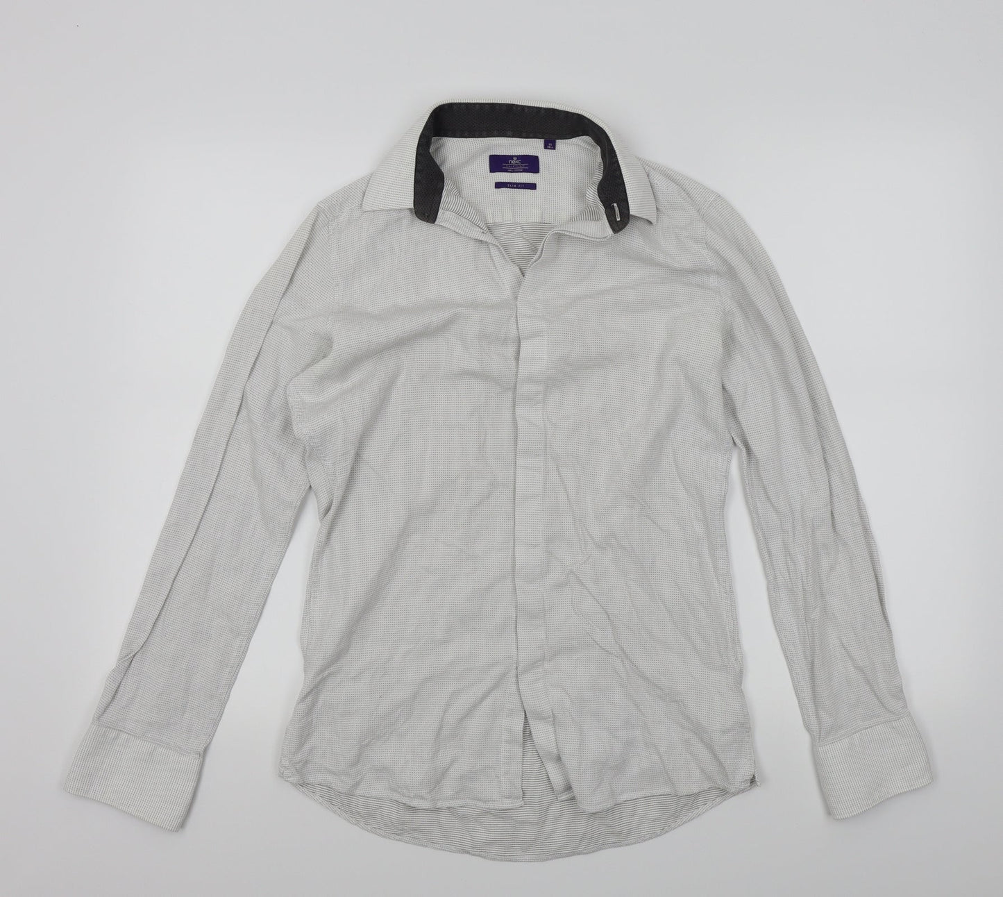 NEXT Mens White Geometric   Button-Up Size 15