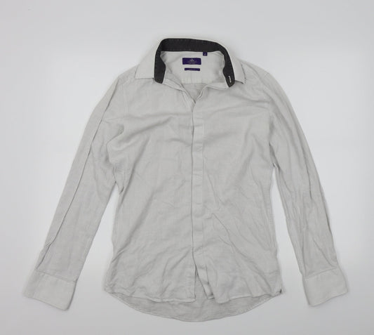 NEXT Mens White Geometric   Button-Up Size 15