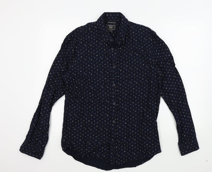 Preloved F&F Mens Blue Geometric   Button-Up Size M - Front