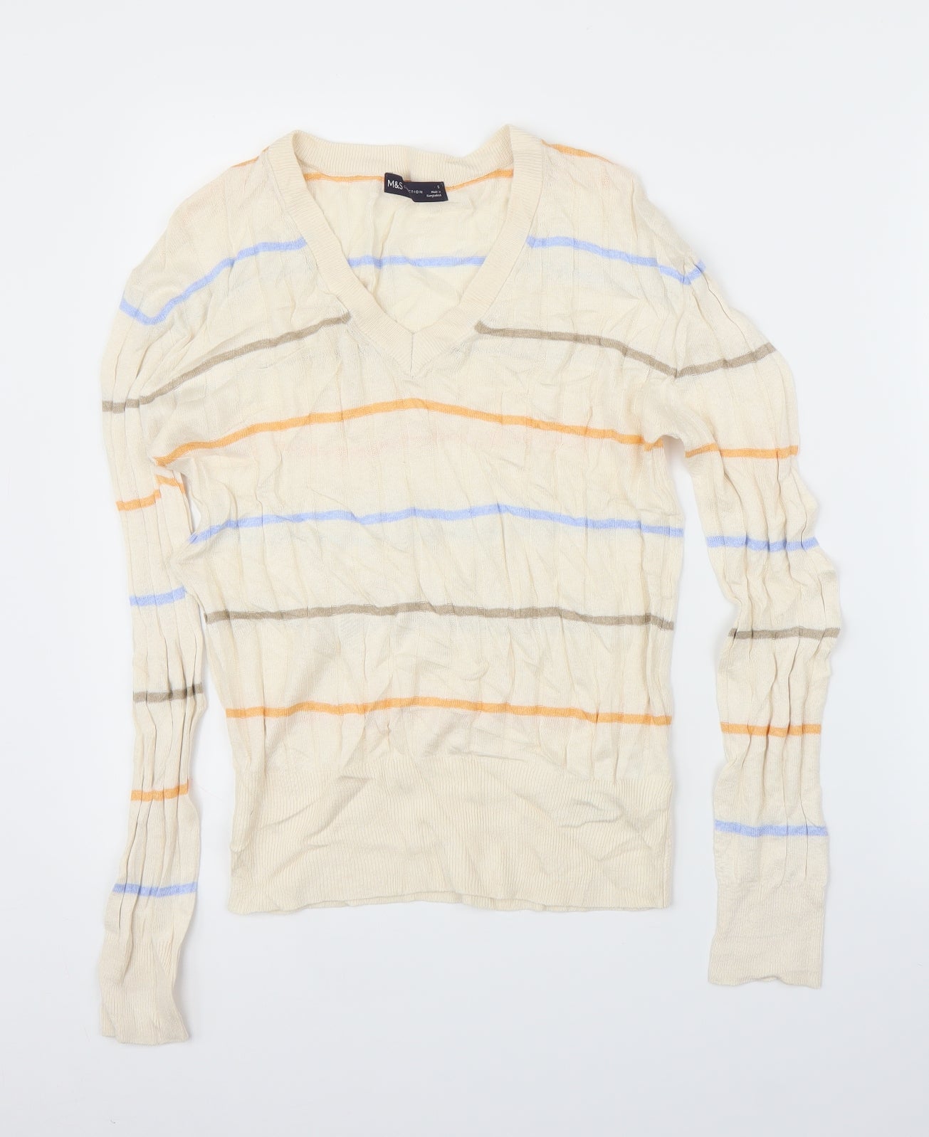 M&S Womens Beige Striped  Pullover Jumper Size S