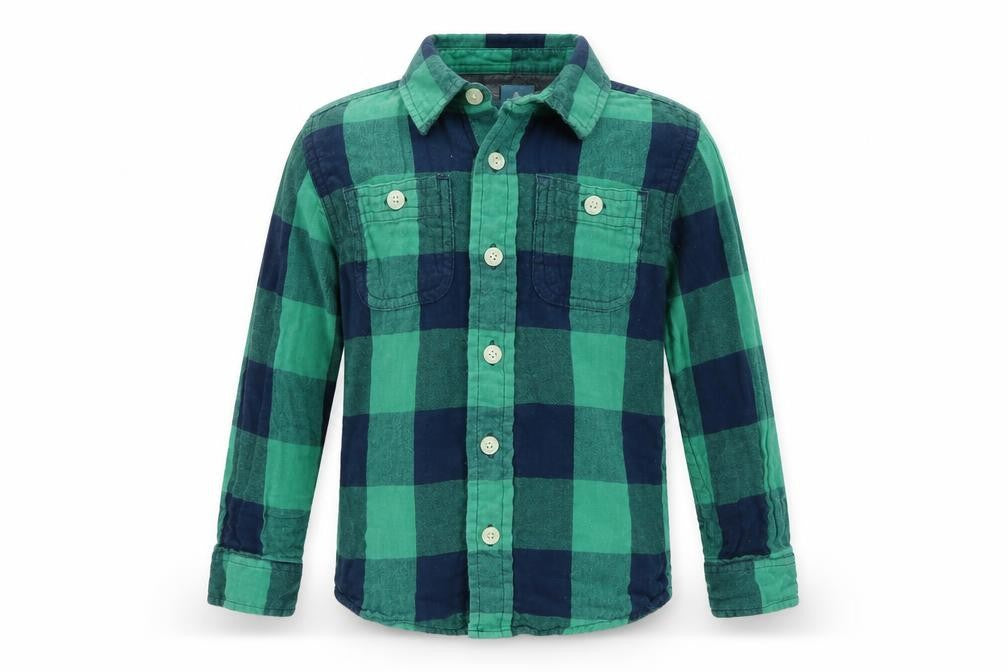 Baby Gap Boys Green Plaid  Basic Button-Up Size 4 Years