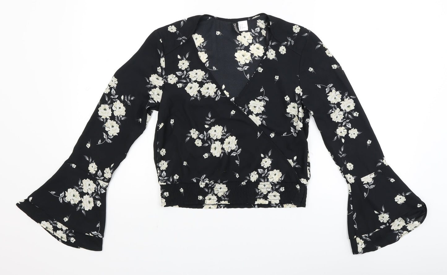 Divided Womens Black Floral  Cropped Blouse Size 4