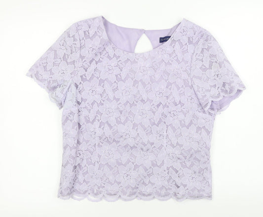Fashion  Womens Purple Floral  Basic T-Shirt Size 14