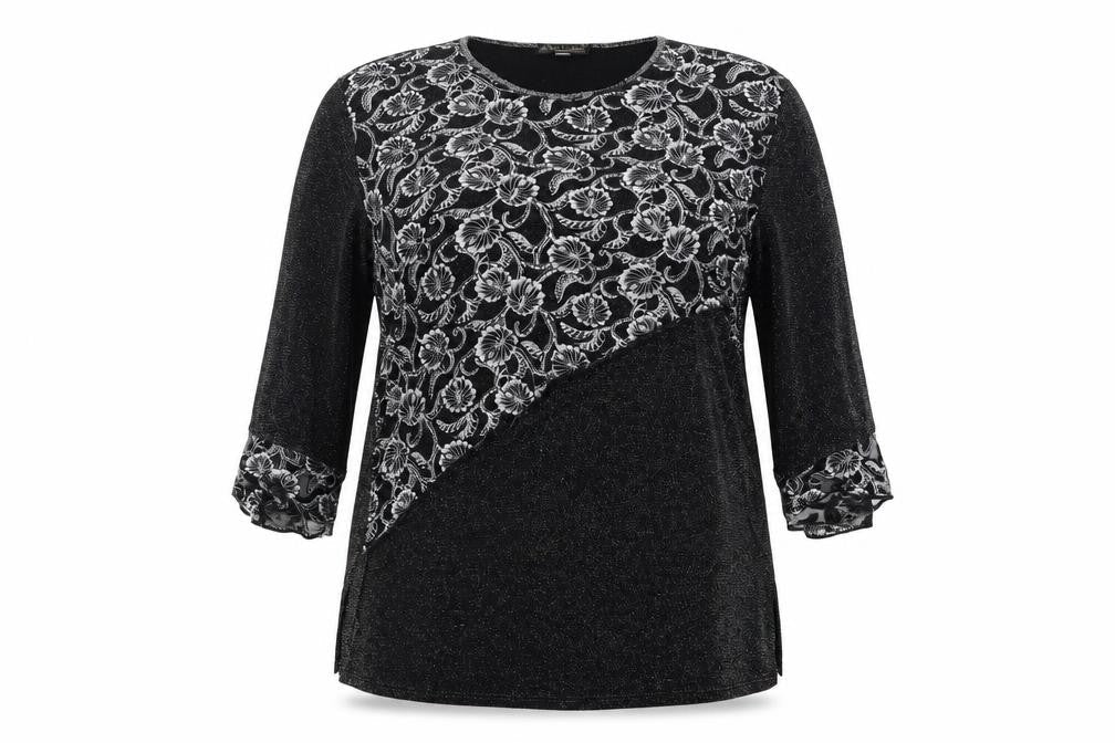 emark Womens Black Geometric  Basic Blouse Size 3XL