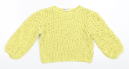 Preloved H&M Girls Yellow   Pullover Jumper Size 5-6 Years - Front
