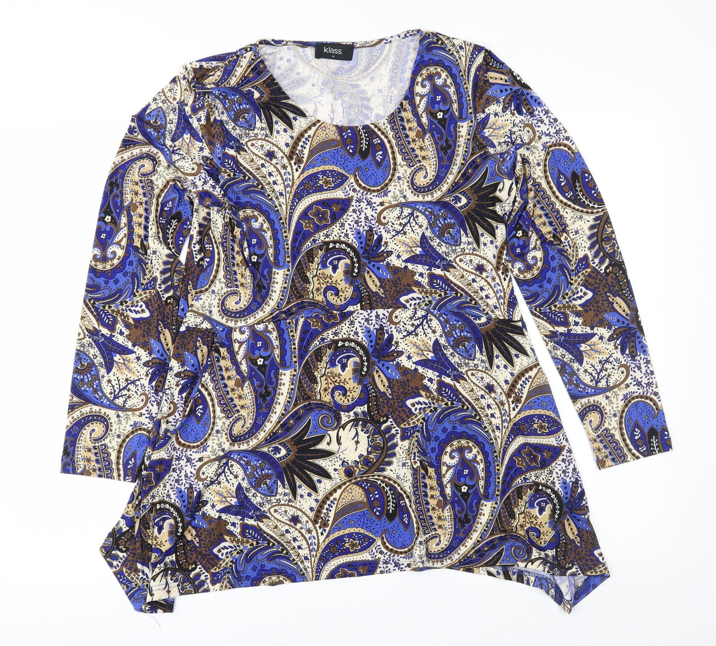 Klass Womens Blue Paisley  Basic Blouse Size M