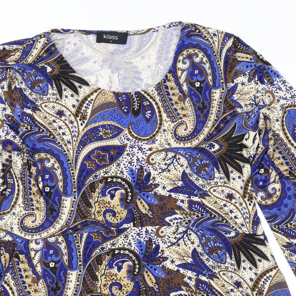 Klass Womens Blue Paisley  Basic Blouse Size M