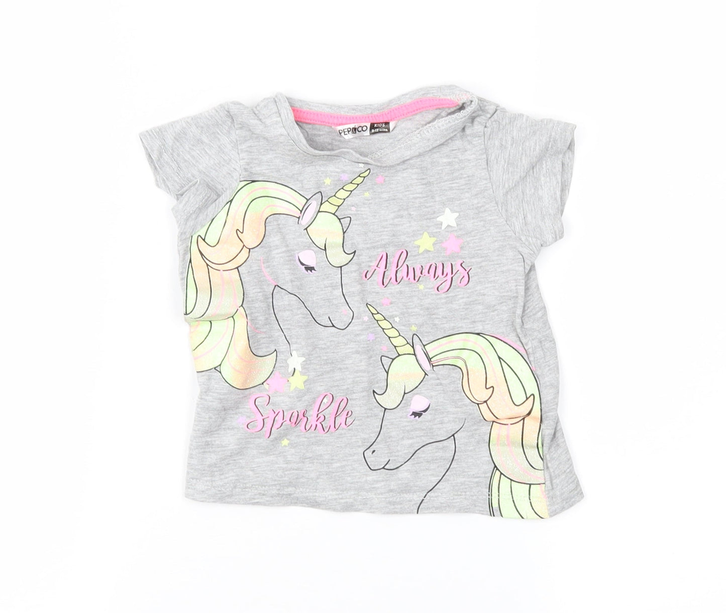 Pep&Co Girls Grey   Basic T-Shirt Size 9-12 Months