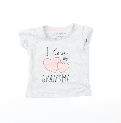 Preloved Primark Girls Grey   Basic T-Shirt Size 9-12 Months - Front