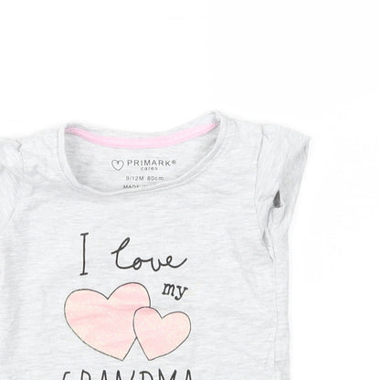 Preloved Primark Girls Grey   Basic T-Shirt Size 9-12 Months - Detail