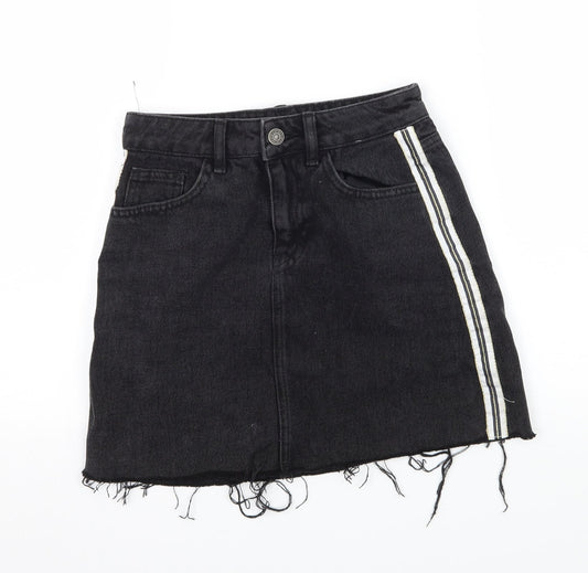 Denim & Co. Womens Black Striped Denim A-Line Skirt Size 4