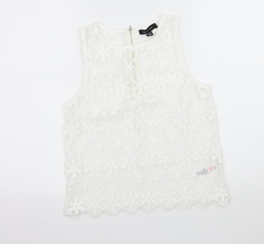 New Look Womens White Floral  Basic Blouse Size 10