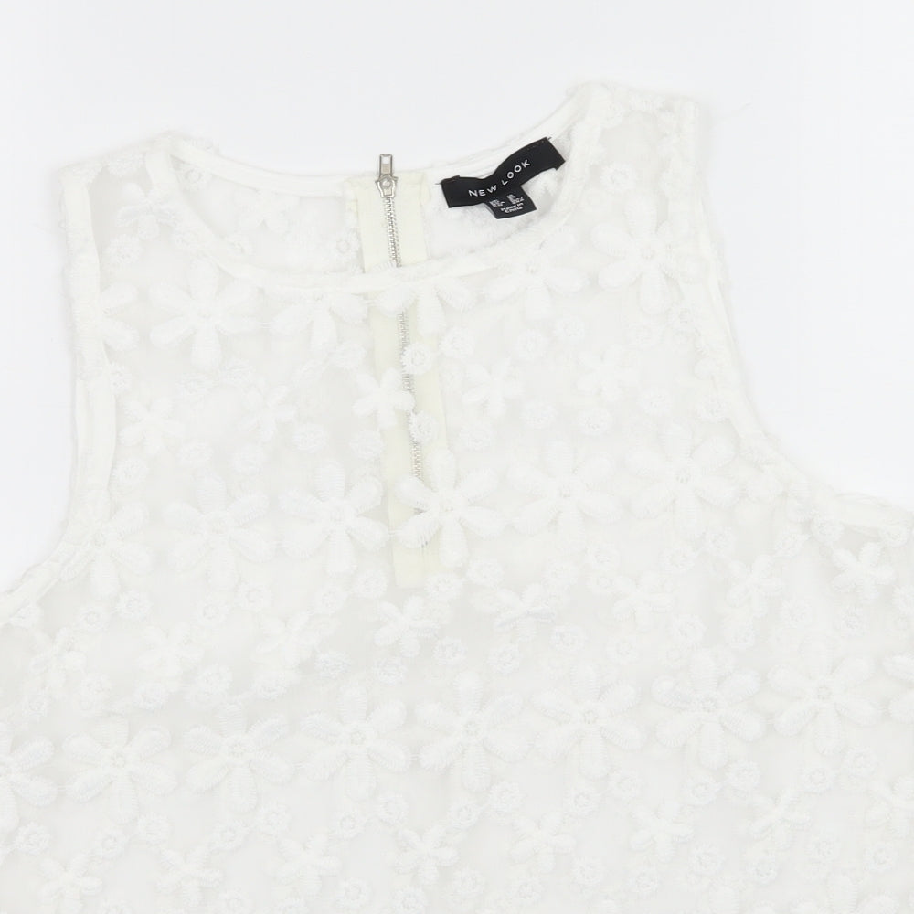 New Look Womens White Floral  Basic Blouse Size 10