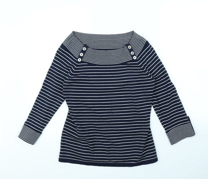 Jones New York Womens Blue Striped  Pullover Jumper Size M