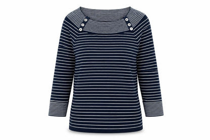 Jones New York Womens Blue Striped  Pullover Jumper Size M