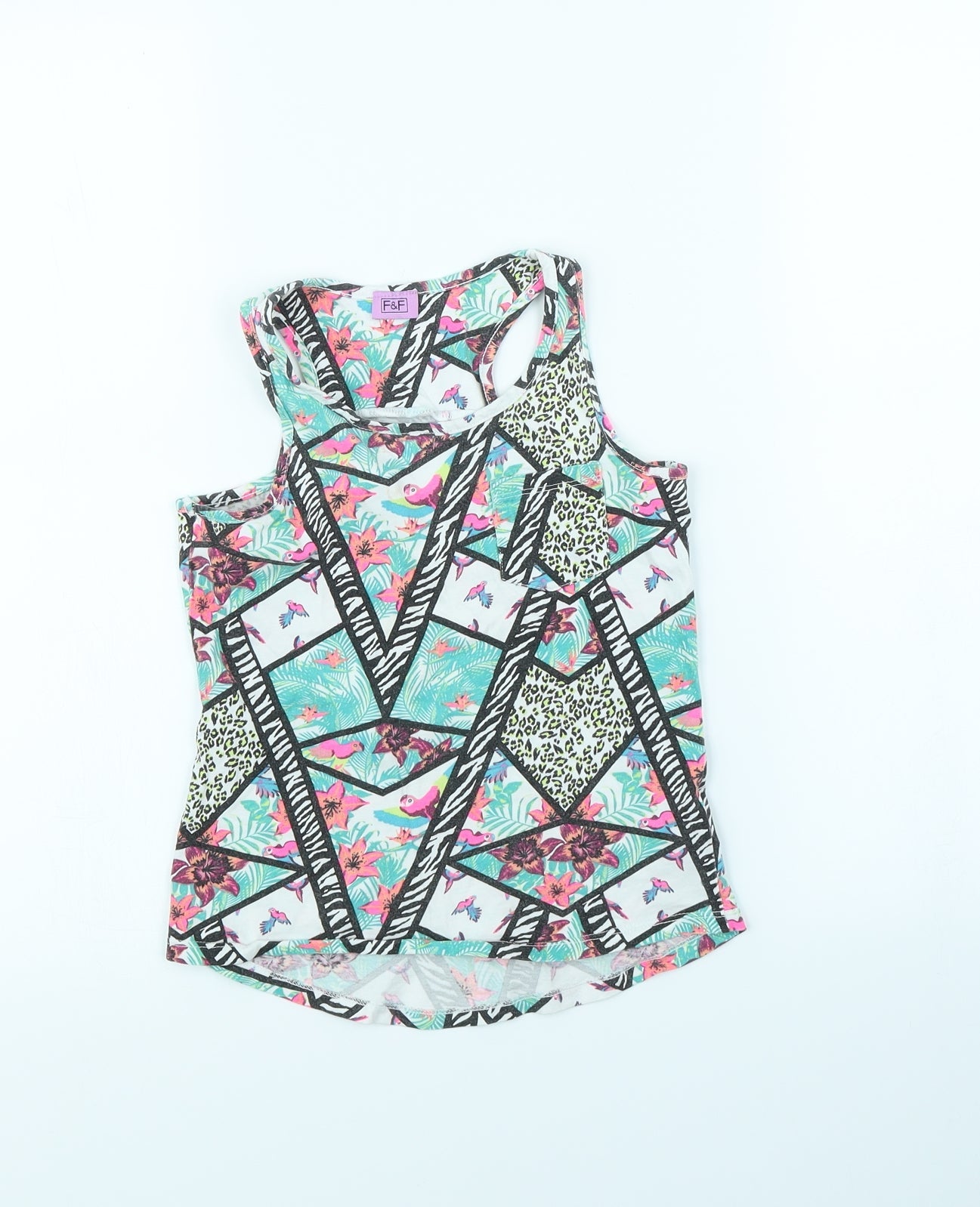 F&F Girls Multicoloured Spotted  Basic Tank Size 7 Years  - Birds