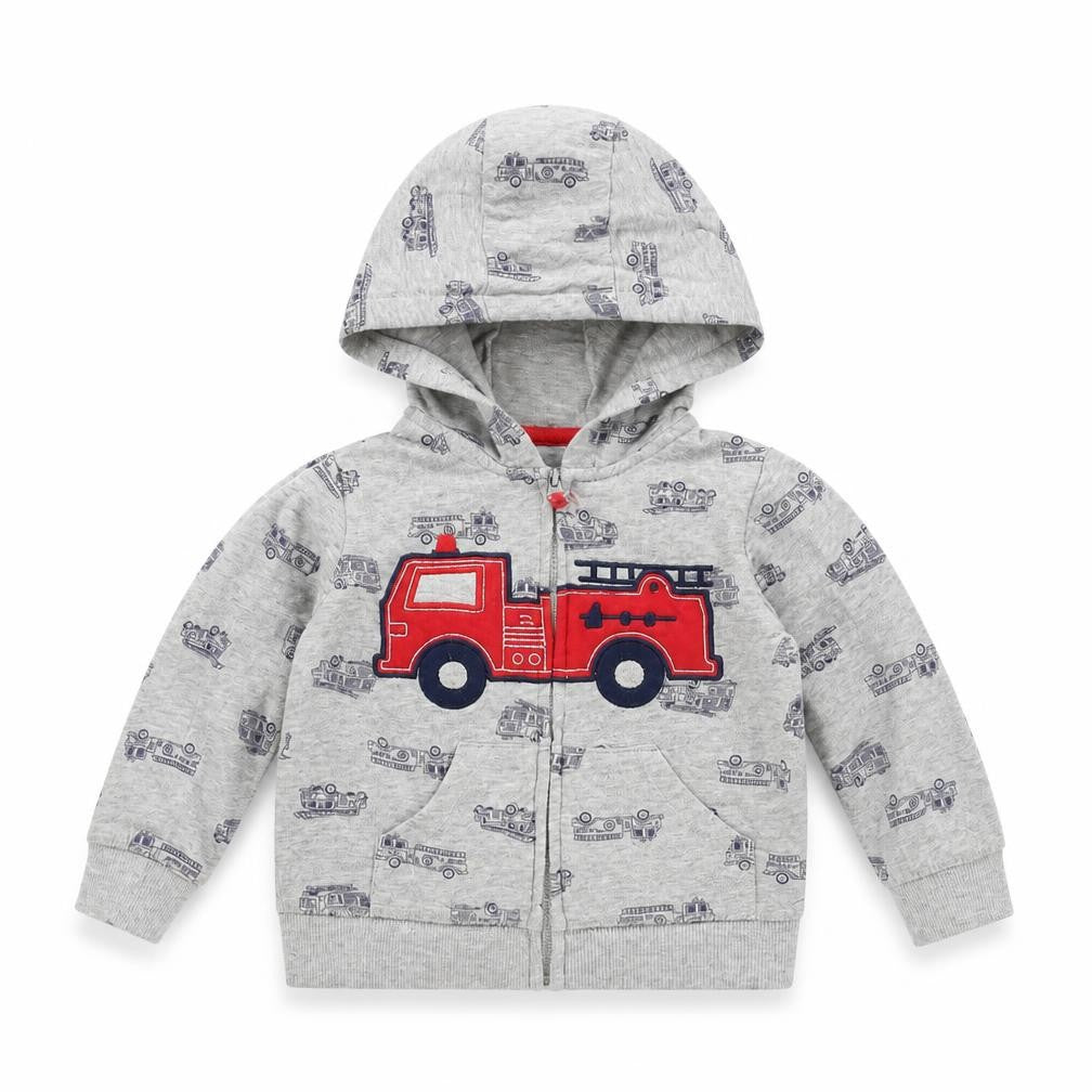 Preworn Baby Grey   Jacket  Size 18 Months  - Fire Engine