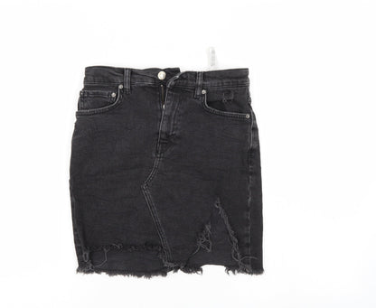 Pull&Bear Womens Black  Denim Mini Skirt Size S  - Distressed