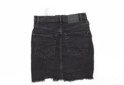 Pull&Bear Womens Black  Denim Mini Skirt Size S  - Distressed