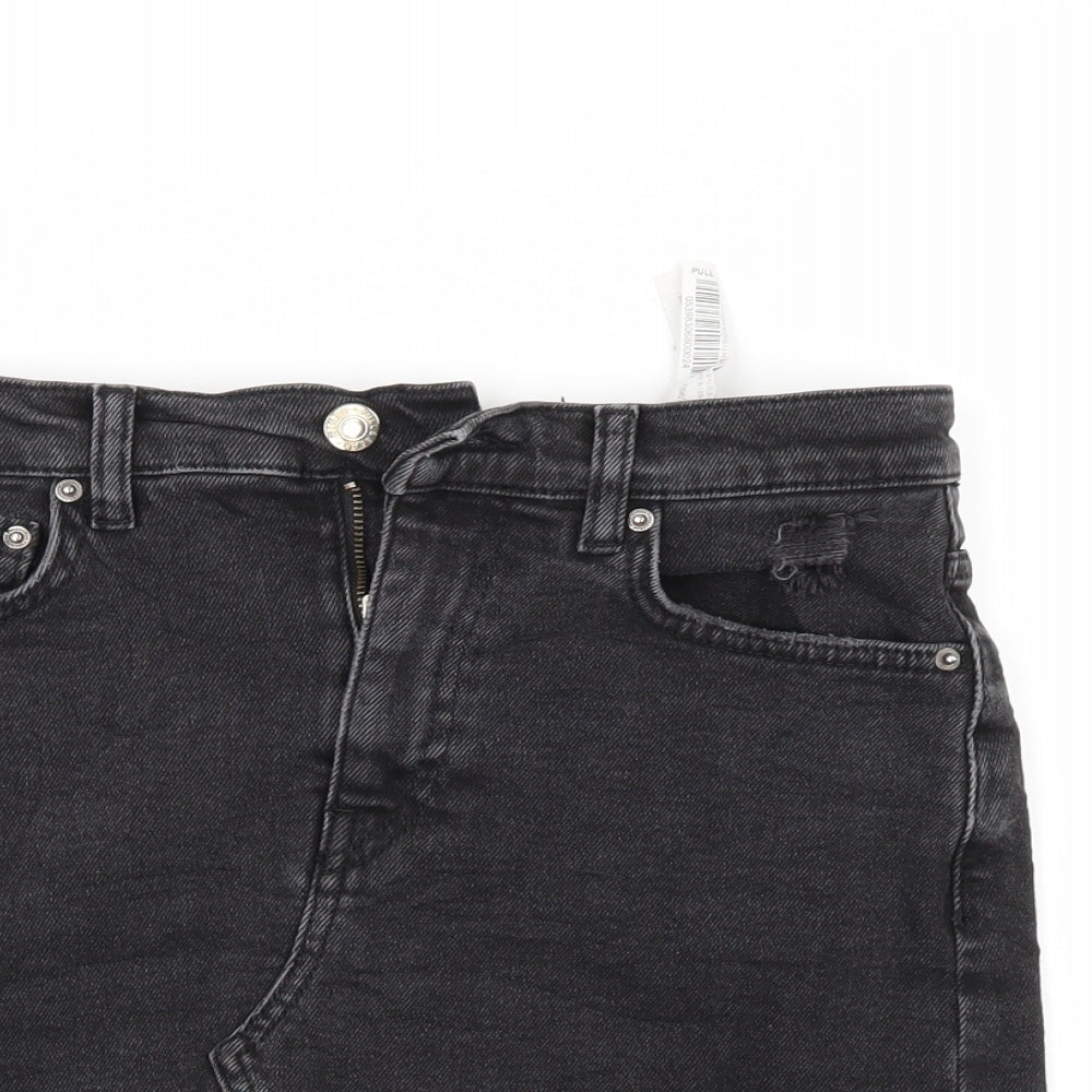 Pull & Bear Womens Black  Denim Mini Skirt Size S  - Distressed