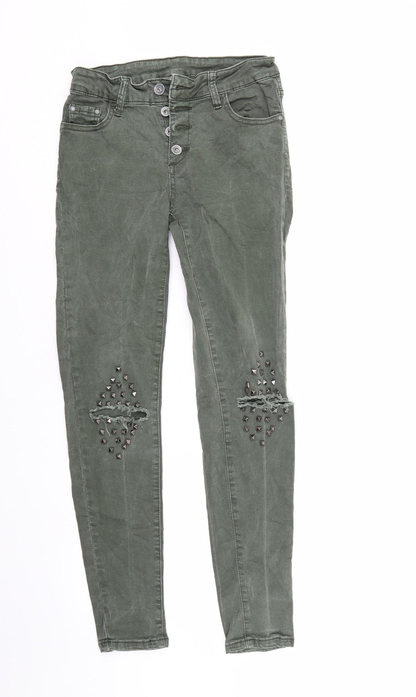 Hand Work denim Mens Green  Denim Tapered Jeans Size 26 L29 in